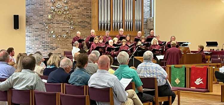 Choir singing during a Sunday morning worship service at Living Saviour Lutheran Church in Charlotte, North Carolina.